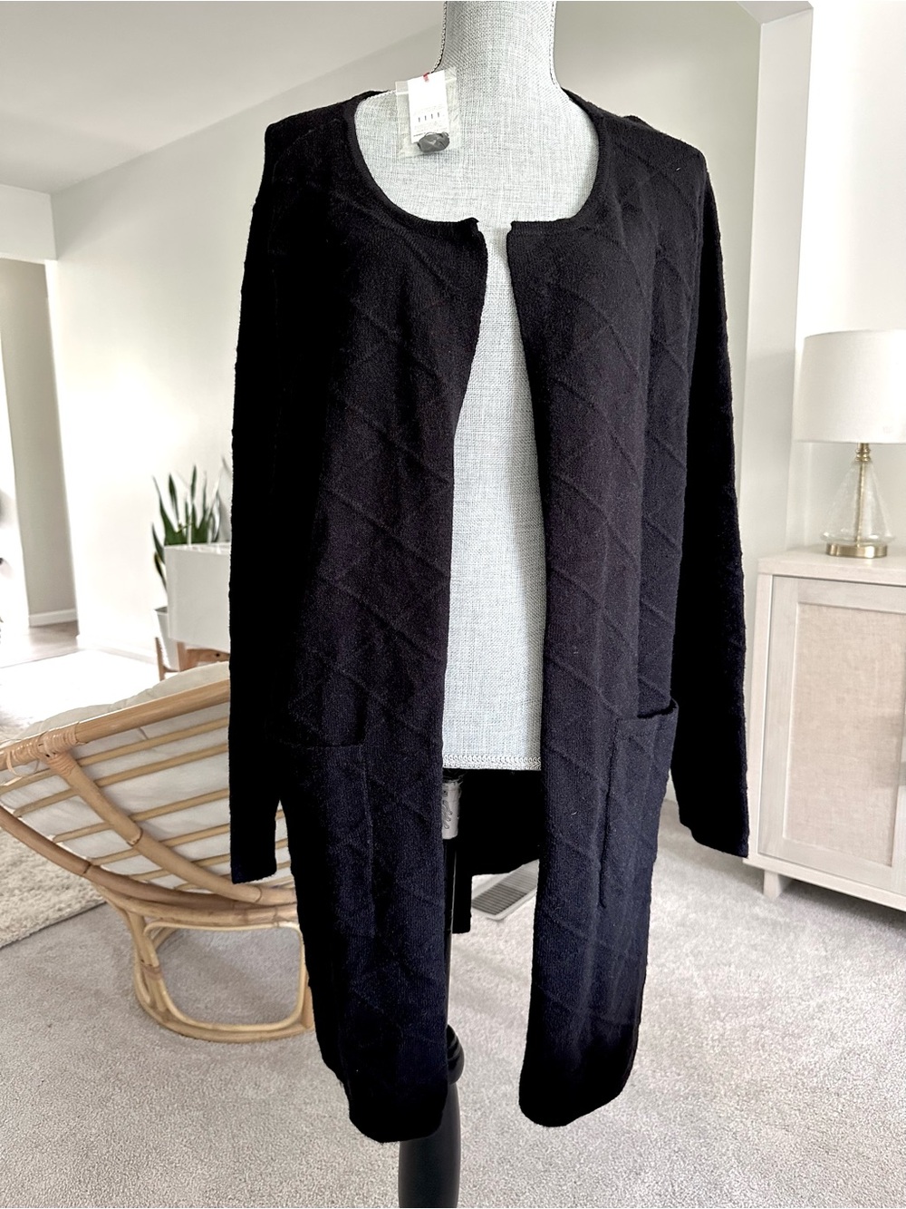 Elle Black Open Front Long Cardigan Sweater